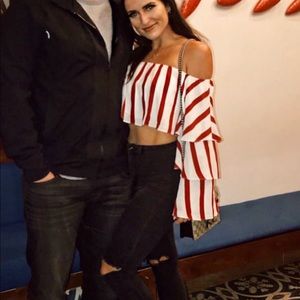 Striped off the shoulder top